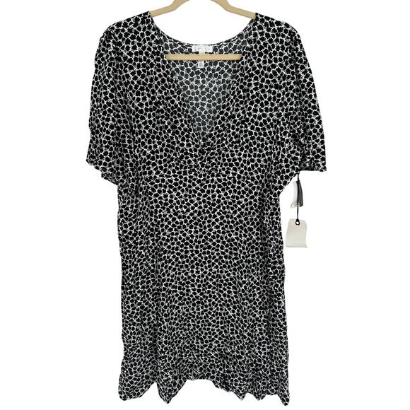 Leith New! Cloud Floral Dress Black White Knee Length Short Sleeve Work Size 2X - Picture 1 of 9